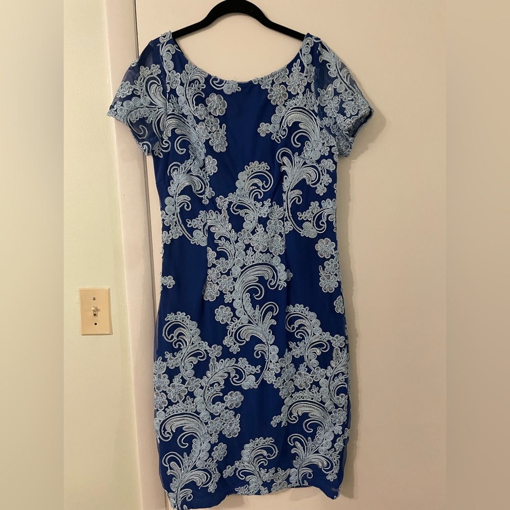 JS Collections blue soutache cocktail dress